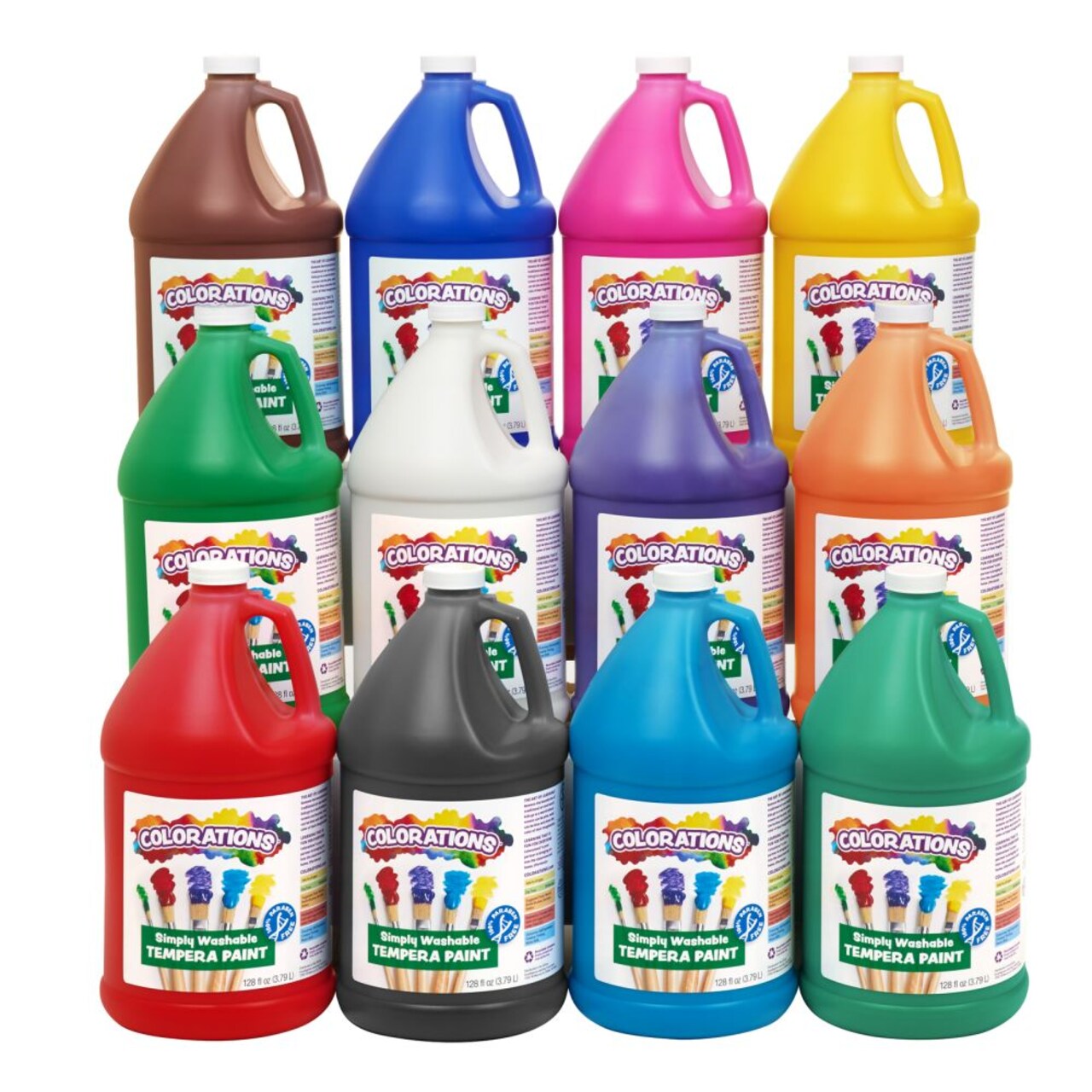 Colorations Paraben-Free Washable Tempera Paint for Kids - Set of 12 Colors, Gallon Value Sizes, Vibrant Poster and Classroom Paint for Creative Projects, Washable, Made in USA, Non-Toxic